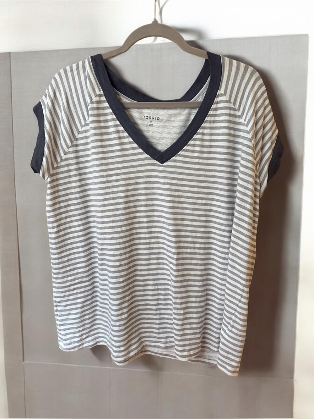 Torrid V-Neck with White and Gray Stripping | Size 2X | or Size 2